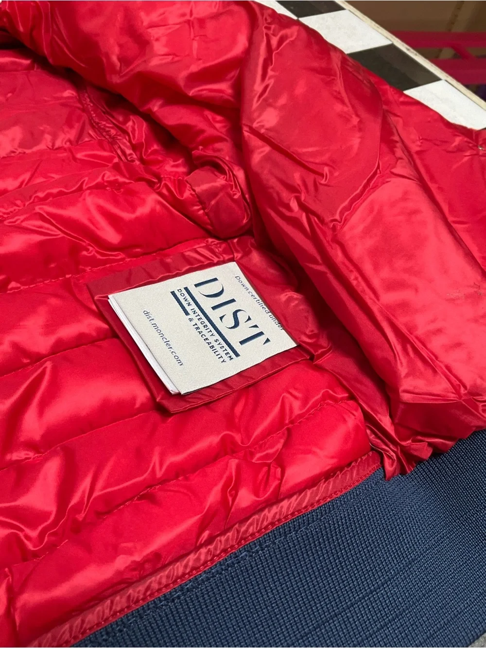Moncler Red Puffer Jacket with Navy Trim